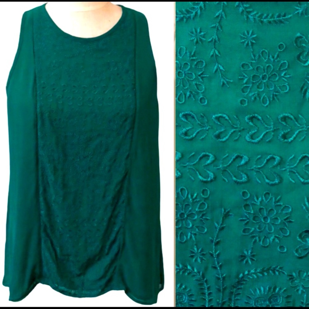 Lucky Brand Embroidered Green Top